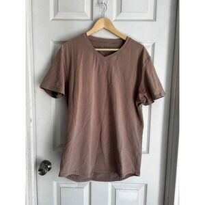 BYLT Premium Basics Mens V-Neck T-Shirt Brown Taupe Short Sleeve Drop Cut Size L